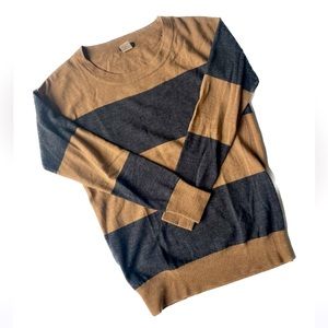 J. Crew Rugby Stripe Saturday Sweater in Merino Wool, Gray Camel, XS